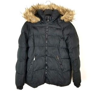 Rainforest Women Thermoluxe Filled Puffer Winter Jacket Hooded Zip Black L